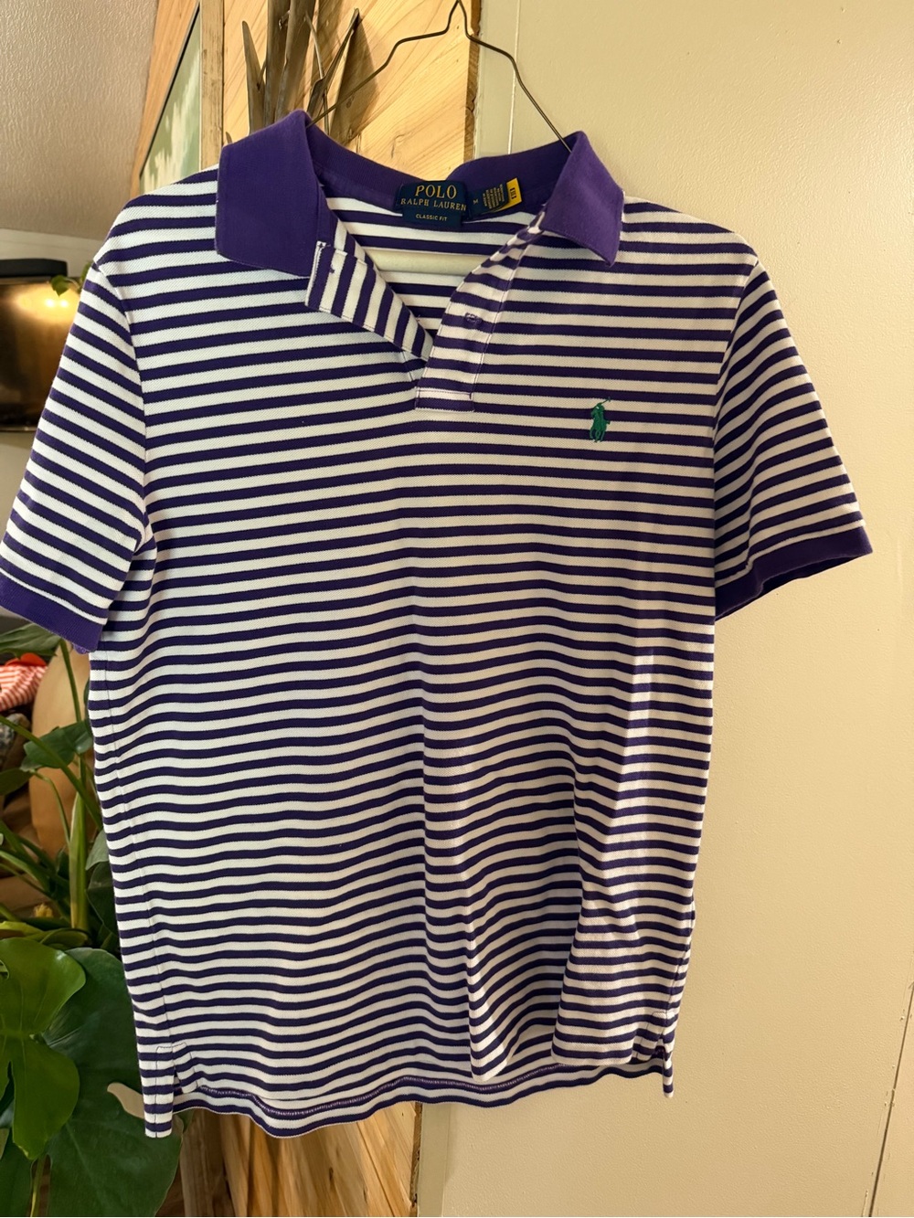 Polo Ralph Lauren Classic Fit Striped Polo Shirt Purple & White